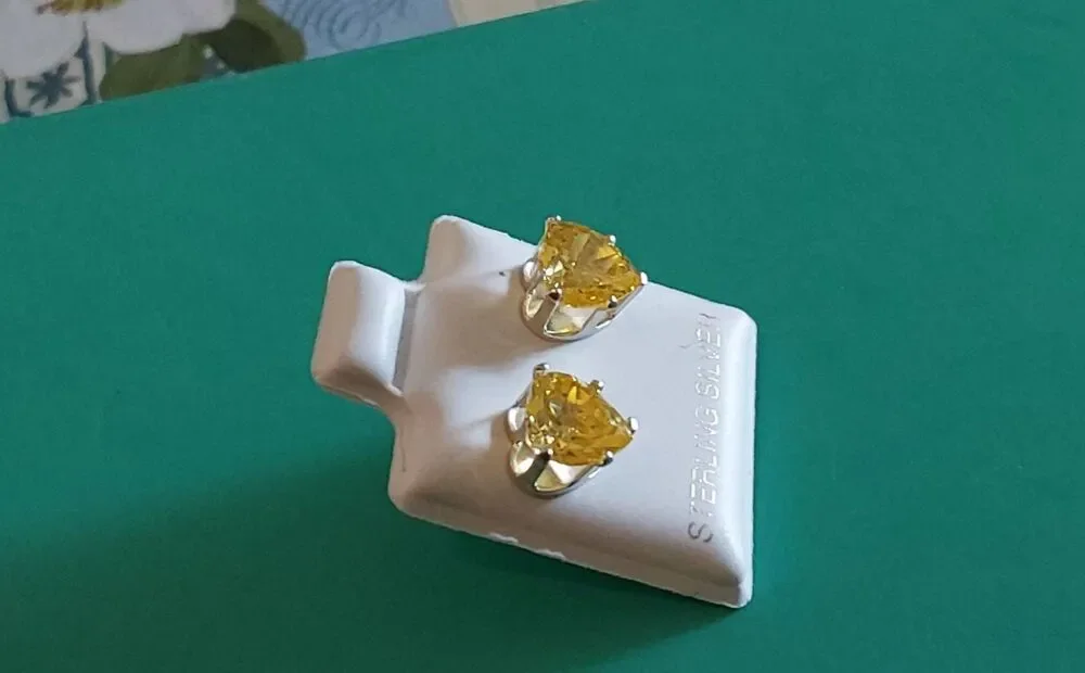 2Ct  Heart Cut 925 Sterling Silver  Lab Citrine Stud Earrings